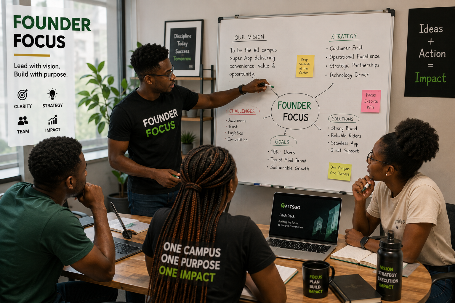 Black Ghanaian student entrepreneur reviewing notes